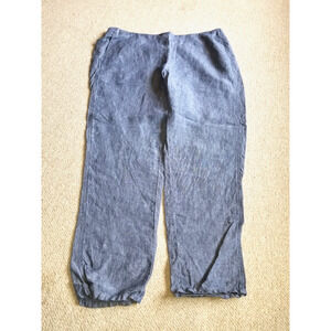 Womens Pants-J. JILL LOVE LINEN-blue tweedy elastic waist pullon Beach Coastal-L